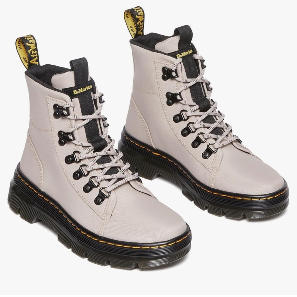 Dr. Martens Cream Combat Moto Boots with Rugged Sole